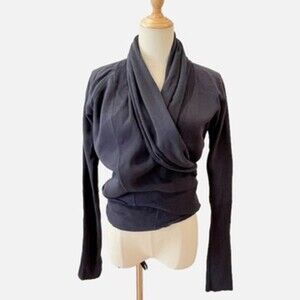 Clary Sage Organics Wrap Cardigan Sweater Blue-Gray Small Bamboo Cotton